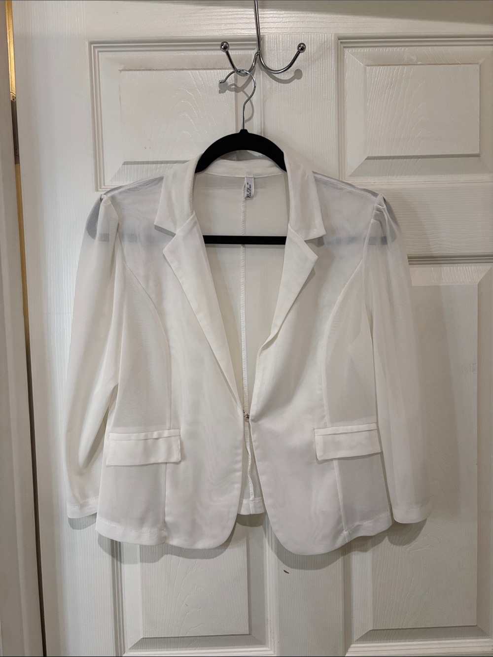 White Sheer Mesh Women's Blazer Jacket - Lightweight Semi-Sheer Suit Jacket